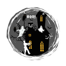 Spooky Haunted House Ghosts & Bats HalloweenHorror