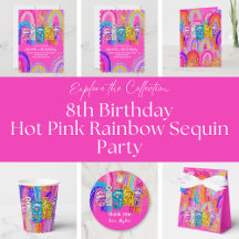8th Birthday Hot Pink Rainbow Sequin Collection