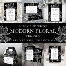 Black And White Modern Floral Wedding Suite