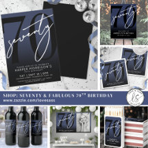 Navy Blue Simple Elegant 70th Birthday Party