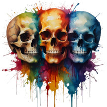 Cute Skull Watercolour with Paint Splattered 