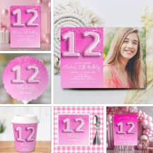 Pink Balloon Numbers 12th Birthday for Girl