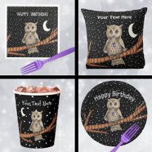 Pretty Owl Crystal Necklace on Branch Night Sky