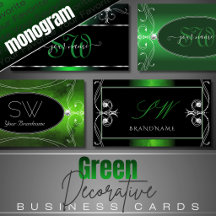 Business Cards Monogram Ornate Squiggly Green