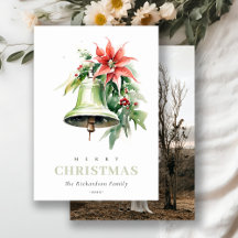 Christmas Bell Pine Poinsettia Foliage Watercolor