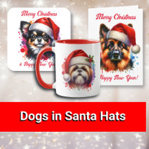 Cute Christmas Puppies and Dogs in Santa Hats