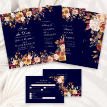 Boho Navy Blue Burnt Orange Wildflowers Collection