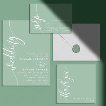 Dusty Mint Green Modern Minimalist Script Wedding