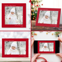Minimal Modern Merry Christmas Red Photo Holiday