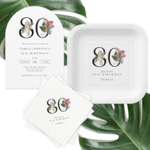 80th Birthday Simple Elegant Tropical Floral