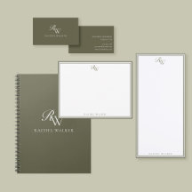 Olive Green Elegant Monogram Personal Stationery