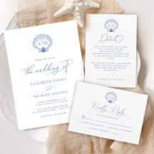 Coastal Chic Blue Seashell Monogram Wedding Suite