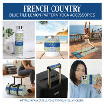 Blue French Country Lemon Monogram Yoga Accessory
