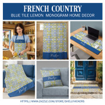 Blue French Country Lemon Mediterranean Monogram