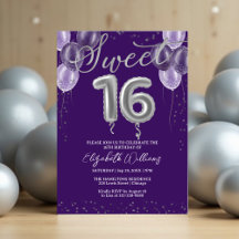 Purple Silver Foil Sweet 16 Birthday Balloons Part