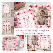 Berry First Birthday I Gingham, Bows, Strawberries