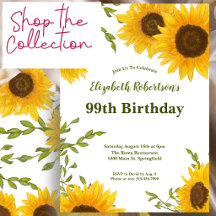 99th Birthday Watercolor Sunflowers Collection