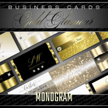 Business Cards Monogram Gold Luxe Glam Glitter