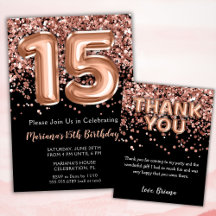 Rose Gold Black 15th Birthday Party