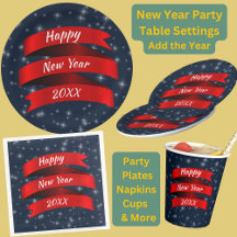 Add Year Happy New Year 20xx Red Ribbon Stars