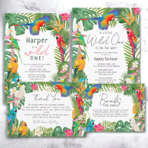 Watercolor tropical floral parrots baby shower 