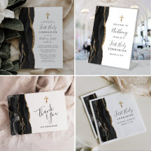 Elegant Black Gold Agate First Holy Communion