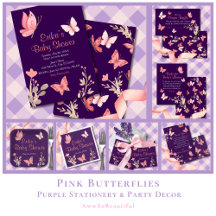 Pink Butterflies - Purple Stationery & Party Decor