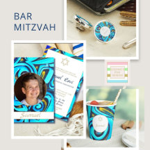 Bar Mitzvah Blue Modern Custom Stationary Products