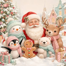 Cute Christmas with Santa, Penguin, Bear,Reindeer 