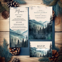 Rustic Watercolor Pine Tree Mountain Wedding