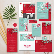 TURQUOISE ZEN BAMBOO LEAVES ASIAN CHINESE WEDDING