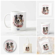 Easter - Australian Shepherd - Eggs and Flowers