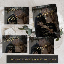 Romantic gold script wedding stationery