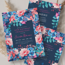 Chic Watercolor Floral 30th Birthday Set Navy Blue