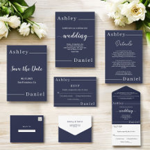 Delicate Navy Blue White Modern Stylish Wedding