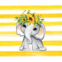 Cute Elephant Sunflowers Girl Baby Shower