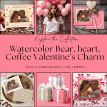 Watercolor Bear, heart, Coffee Valentine’s Charm
