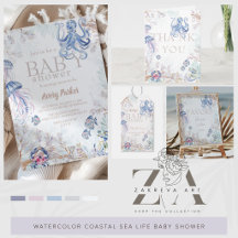 Watercolor Coastal Sea Life Baby Shower