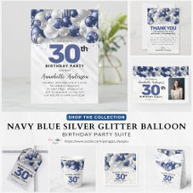 Navy Blue Silver Glitter Balloon Any Age1 Birthday