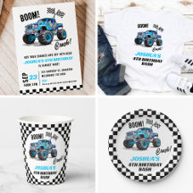 Blue Monster Truck Birthday Invitation and Decor
