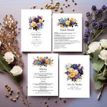 Blue, Purple, Gold, and Black Floral Wedding
