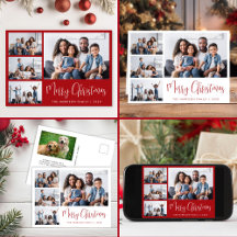 Merry Christmas Script Photo Collage Holiday Cards