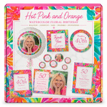 HOT PINK AND ORANGE WATERCOLOR FLORAL BIRTHDAY