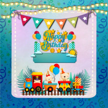 Happy Birthday Train With Cute Animals Wishes