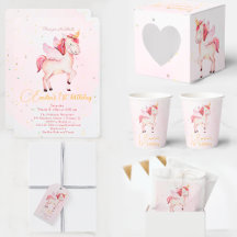 Unicorns Pegasus Watercolor Pink Birthday Girls
