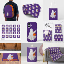 Trick Or Treating Ghost With Pumpkin Candy Bucket 