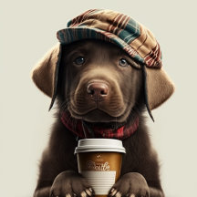 Cute Dogs in Hats Drinking Coffee