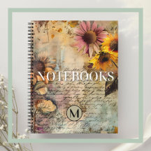 Vintage Floral Orange Collage Notebook Customised