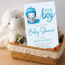 Icy Blue Fishing Penguin Baby Shower Collection