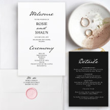 Pen Script Modern Minimalist Black & White Wedding